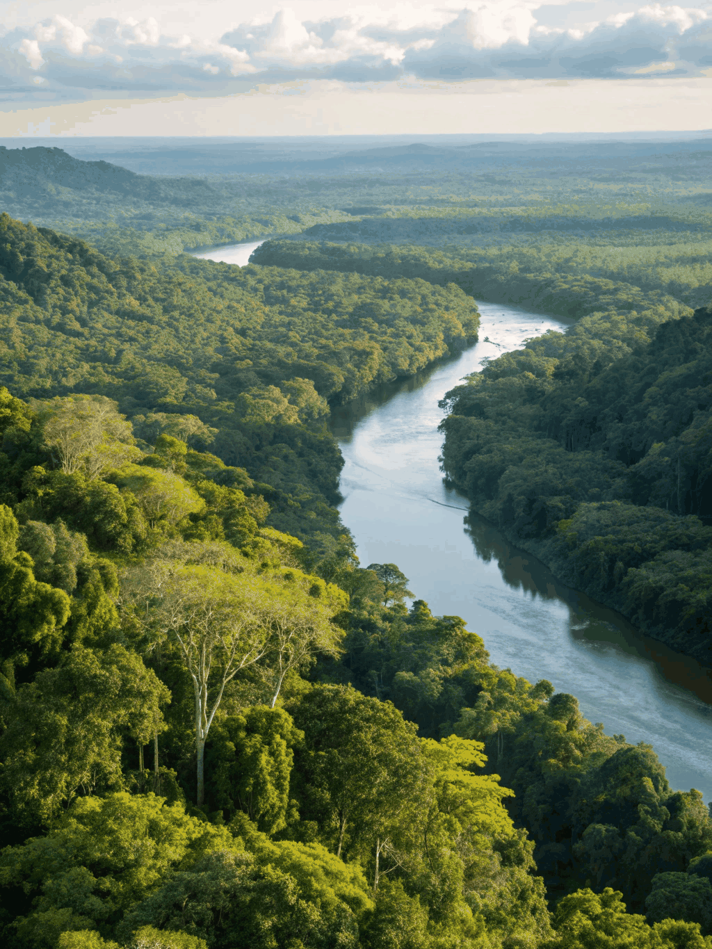 Lush Amazon rainforest canopy and river