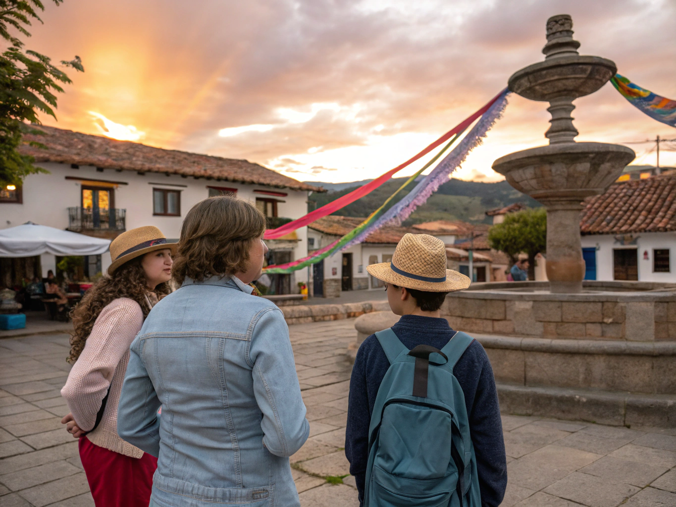 Travelers engaging with local Andean culture