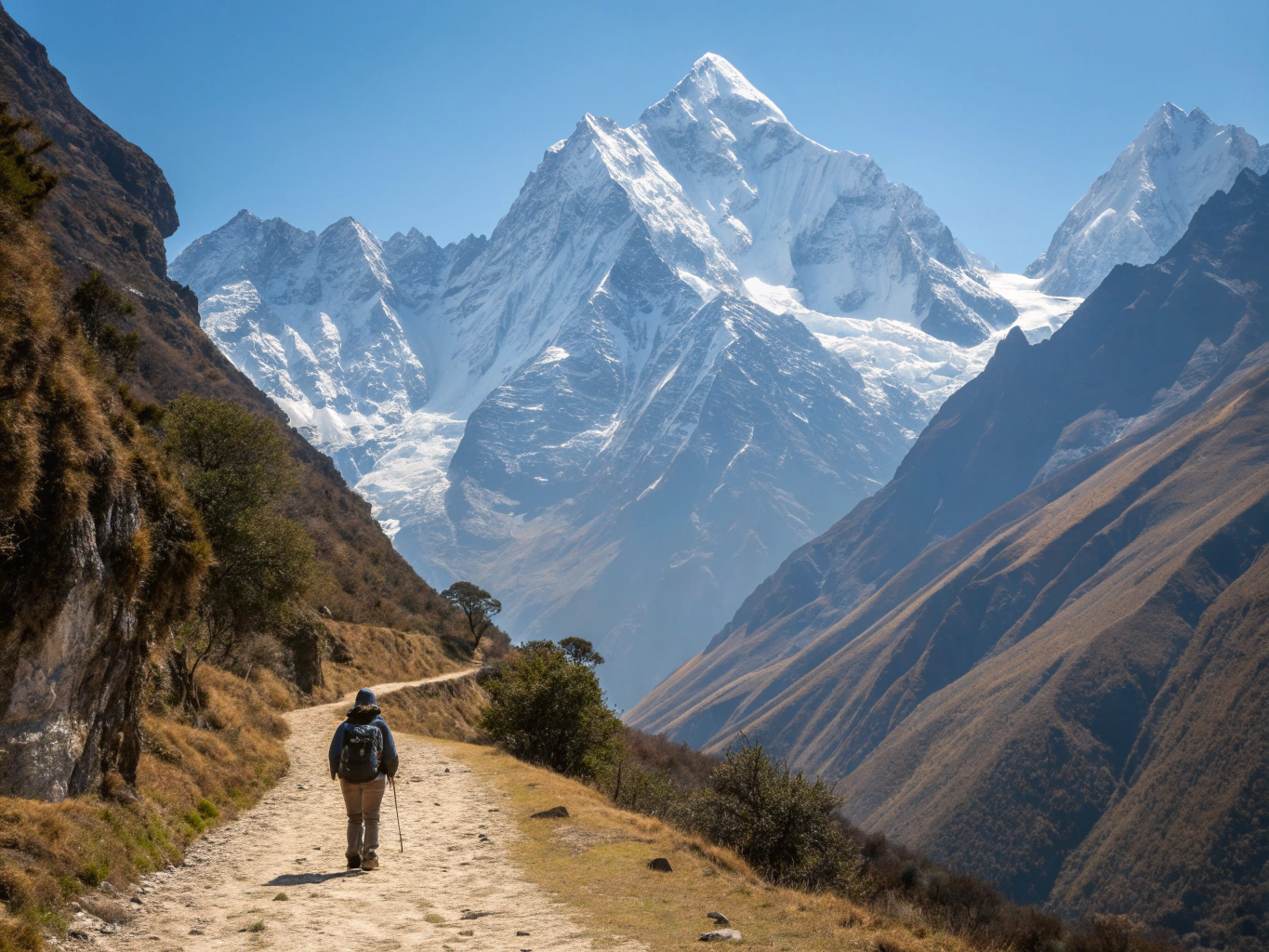 Group trekking through the Andes mountains