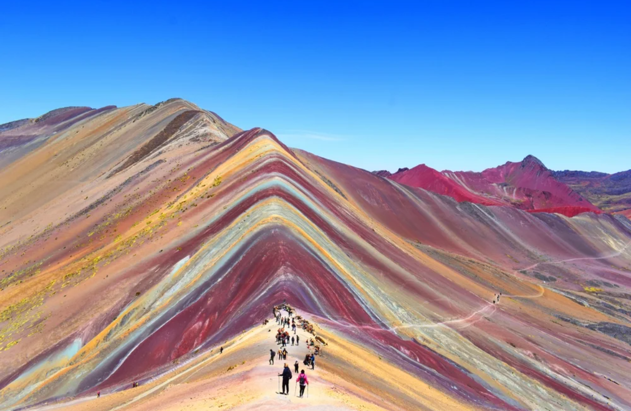 Group trekking through the Andes mountains