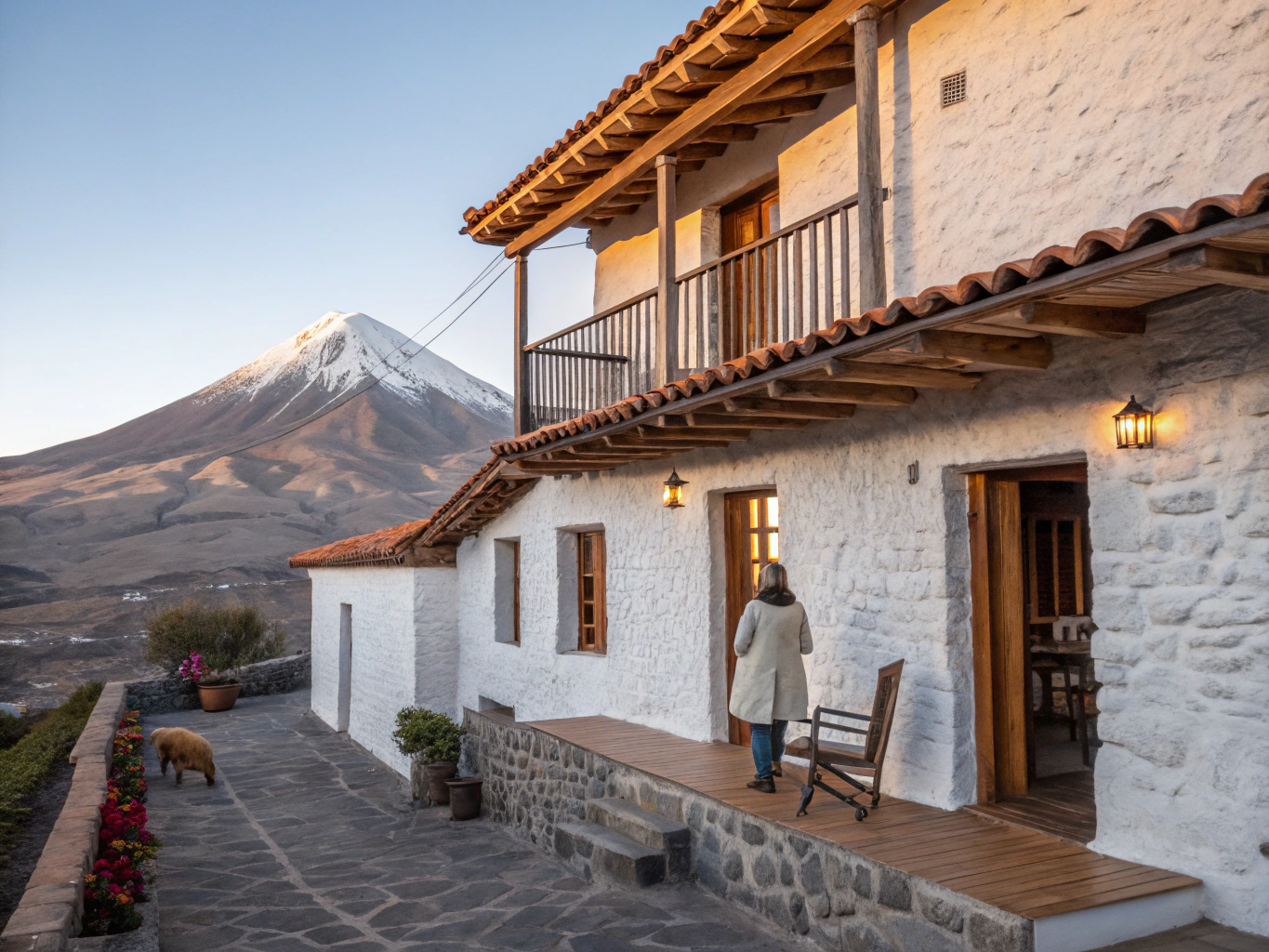 Historic white volcanic stone courtyard in Arequipa