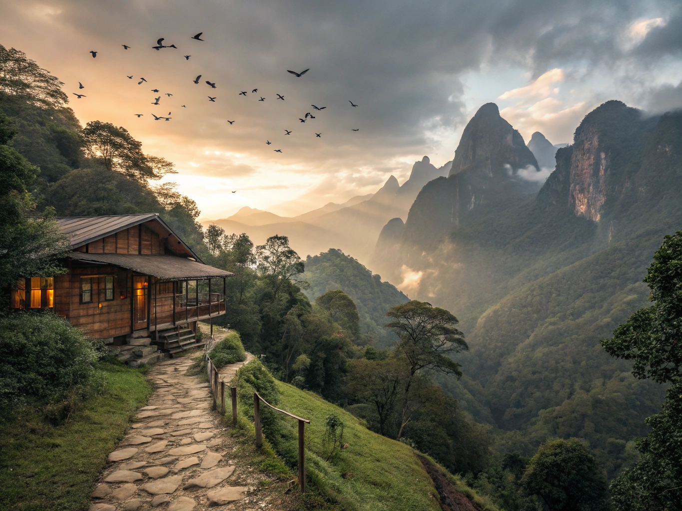 Cloud forest riverside atmosphere near Aguas Calientes Machu Picchu