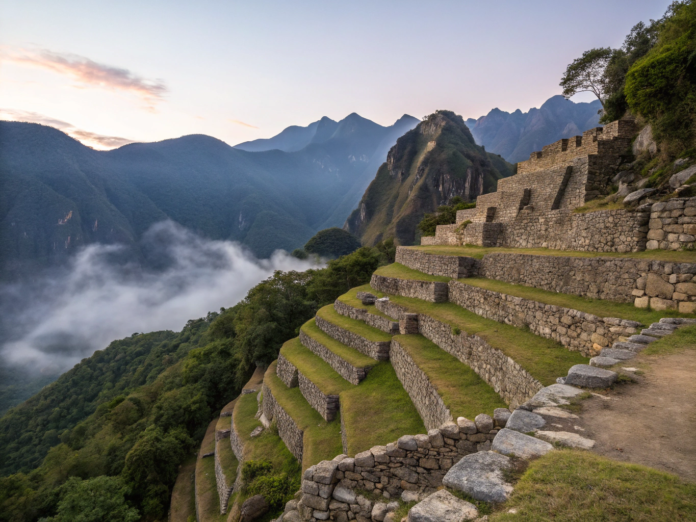 Panoramic view of the historic sanctuary of Machu Picchu